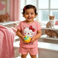 Kids Cotton t shirt & Pant Set color pinkf2c5e7afd60bcb06f8c338fcf496ceda