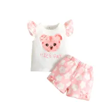 Kids Cotton t shirt & Pant Set color Pink---Whiteeec52e8aac2c0ca7804b89401171b815