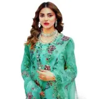 New Design Weightless Georgette Kameez, Pant, Orna Butterfly Embroidery & Sequence Work color Blued4b58383e8884d46449b535564d74b65