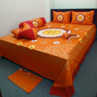 Double King Size Bedsheet Cotton Blend Fabric Multicolor Print  color orangeed5bf13305bb0b074ed739363ce42f99