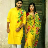 New Design Unique & Gorgeous Hand Printed Saree Panjabi, Couple Set for Women & Men
 color yellowdea097bd42fdd9d88ba006d117da5f29