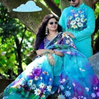 New Design Unique & Gorgeous Hand Printed Saree Panjabi, Couple Set for Women & Men color Blued4b58383e8884d46449b535564d74b65