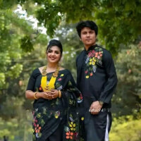New Design Unique & Gorgeous Hand Printed Saree Panjabi, Couple Set for Women & Men color greenf8776c33645412b435b5b452e125f68f