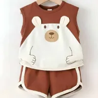 Kids Cotton t shirt & Pant Set color Coffee130d8022d8393c06bed7e83e187c75b9