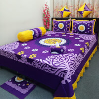 Double King Size Bedsheet Cotton Blend Fabric Multicolor Print  color Violet21d67ce95bd790e7ffa9a38f579909b7