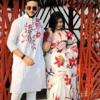 Handprint/Matching dress/Couple & Family Sets/Sari And Panjabi color whitee31c1743d2273549ffc14be1b52177a6