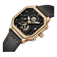 Trsoye 6604 Mens Watch Analog Black Watches For Men Automatic Chronograph Wrist Watch With Calendar Business Mens Leather Watch color gold6c77bb2551078b9cc4ac666addf6a047