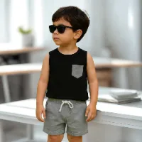 Kids Cotton t shirt & Pant Set color Blackf318ec56fea717092013d282adc075de