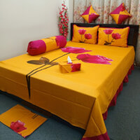 Luxury Colorful King Size Bedsheet with two pillow cover color yellowdea097bd42fdd9d88ba006d117da5f29