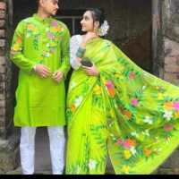 Handprint/Matching dress/Couple & Family Sets/Sari And Panjabi color yellowdea097bd42fdd9d88ba006d117da5f29