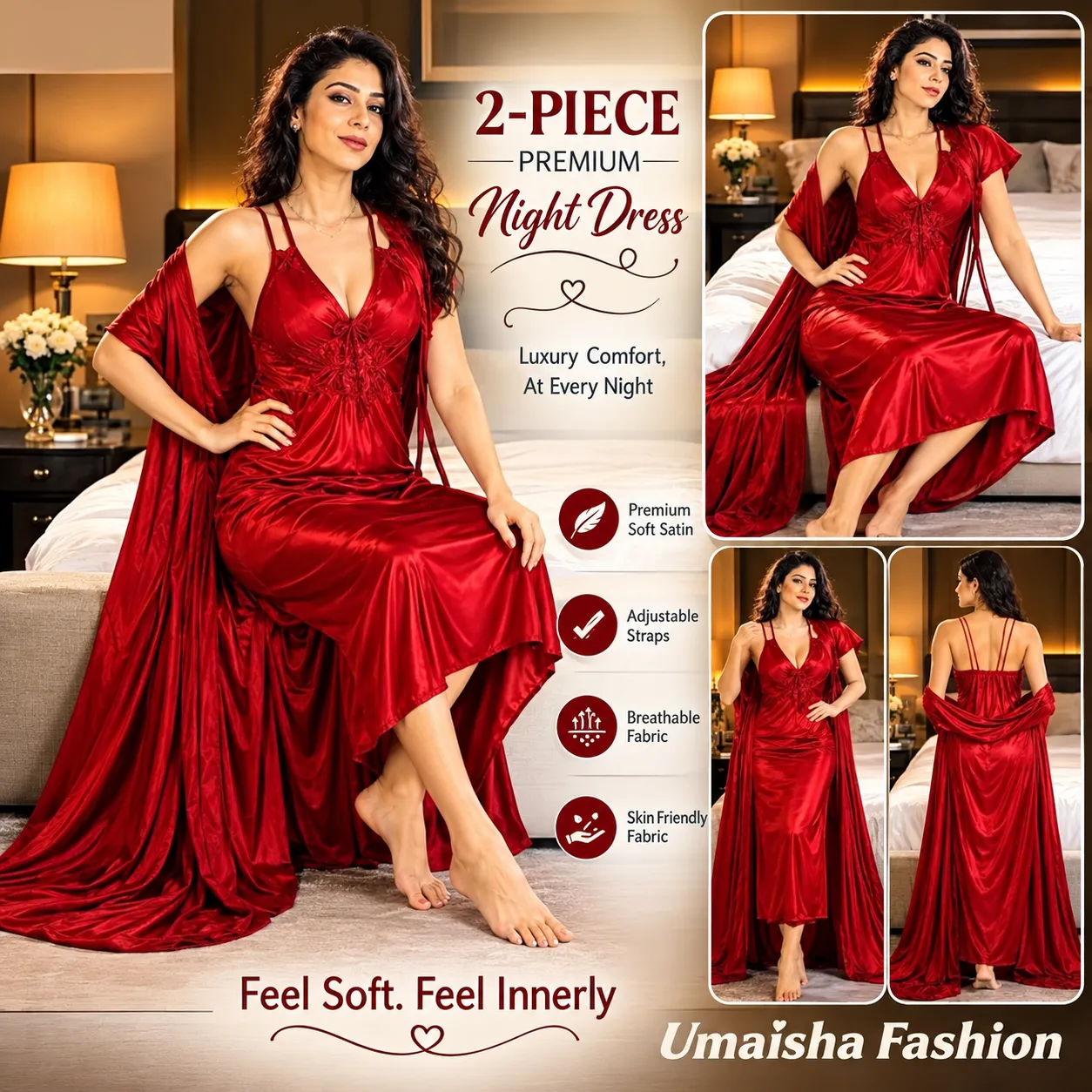 Cross Belt Two Piece Nighty Set Lava