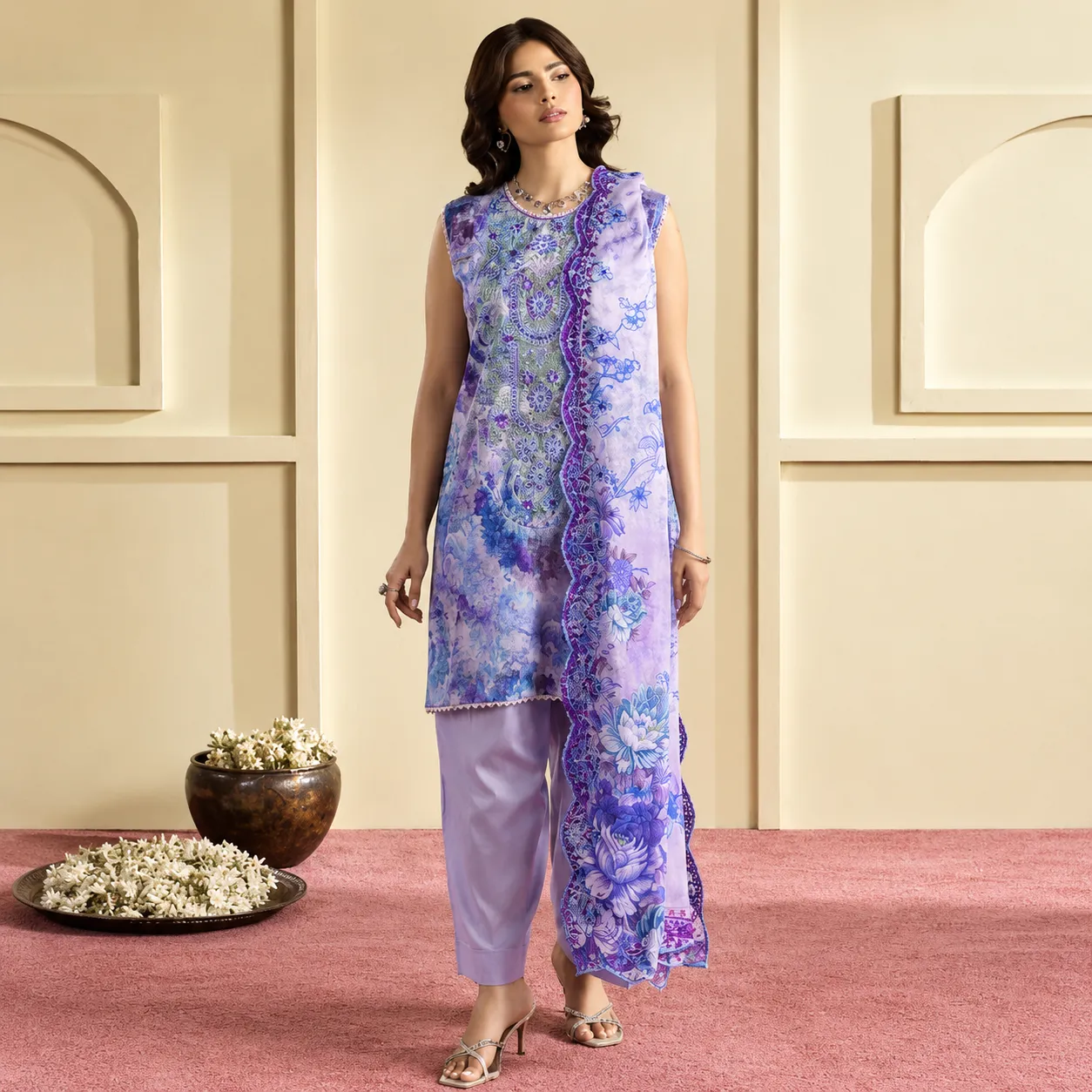 3-Piece Unstitched Embroidered Dress (Shirt, Trouser & Dupatta