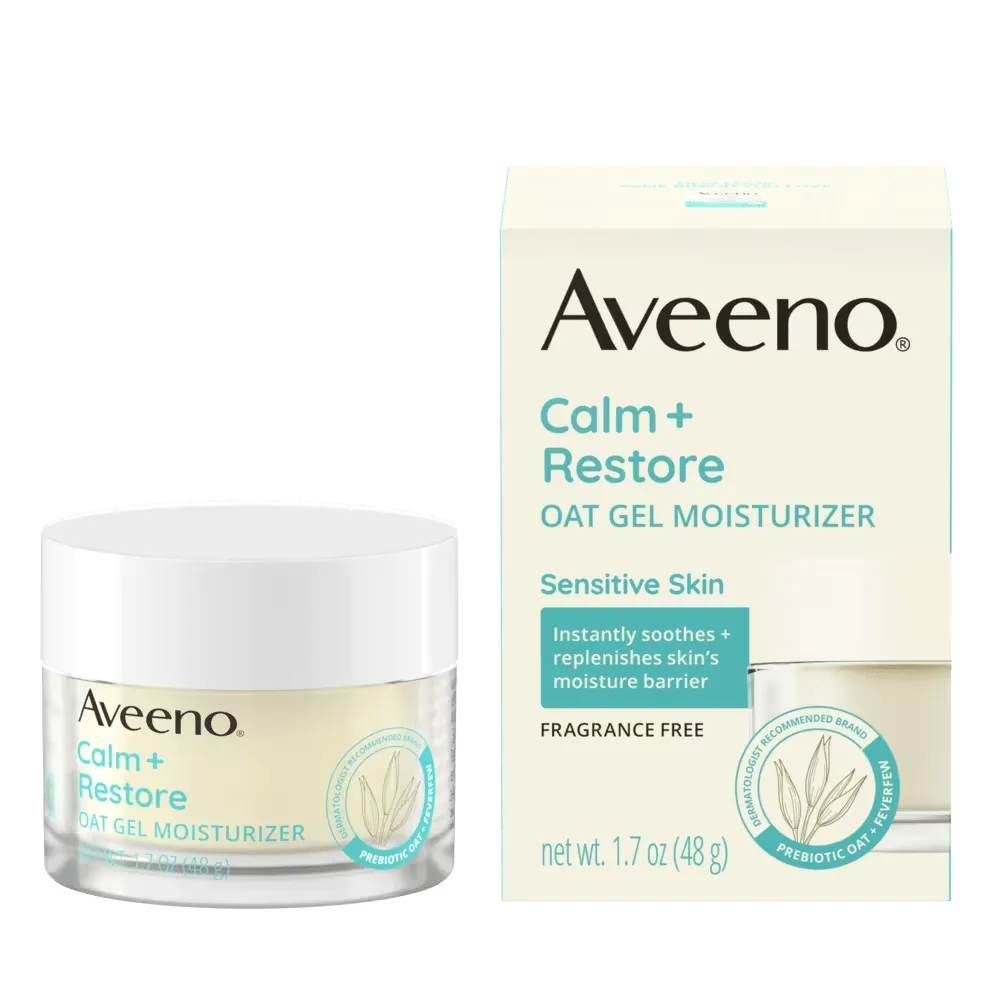 Aveeno Calm + Restore Oat Gel Moisturizer for Sensitive & Dry Skin, Lightweight Hydrating Face Moisturizer
