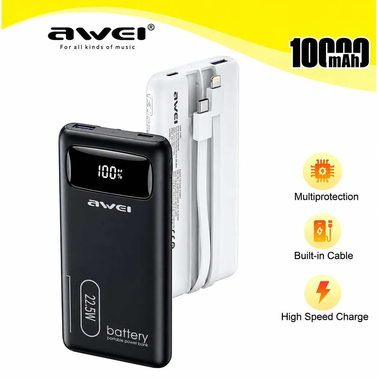 Awei P168K Multiple Output Power Bank with Cable
