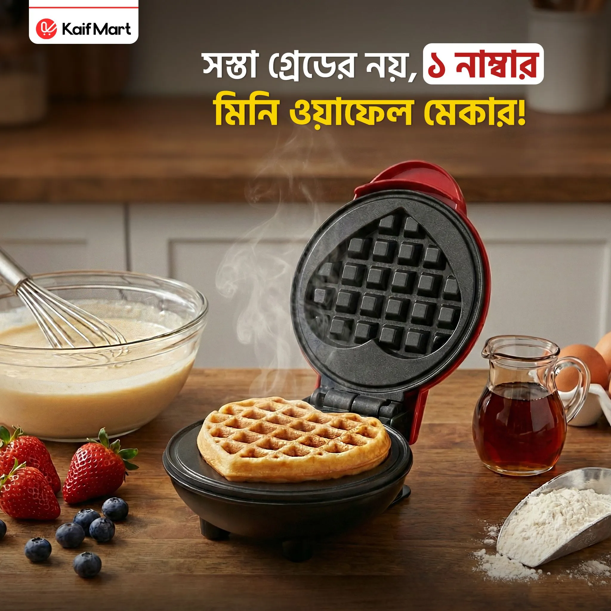 Premium 4-Inch Mini Electric Waffle Maker Machine (350W) – Non-Stick Portable Breakfast Baker for Home, Office & Hostel