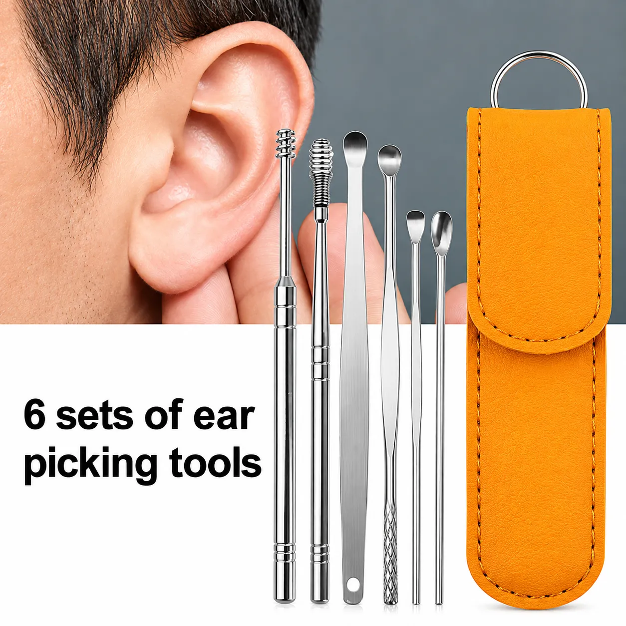 6-Piece Ear Cleaner Kit with Stainless Steel Tools and Portable Storage Case for Personal Ear Care