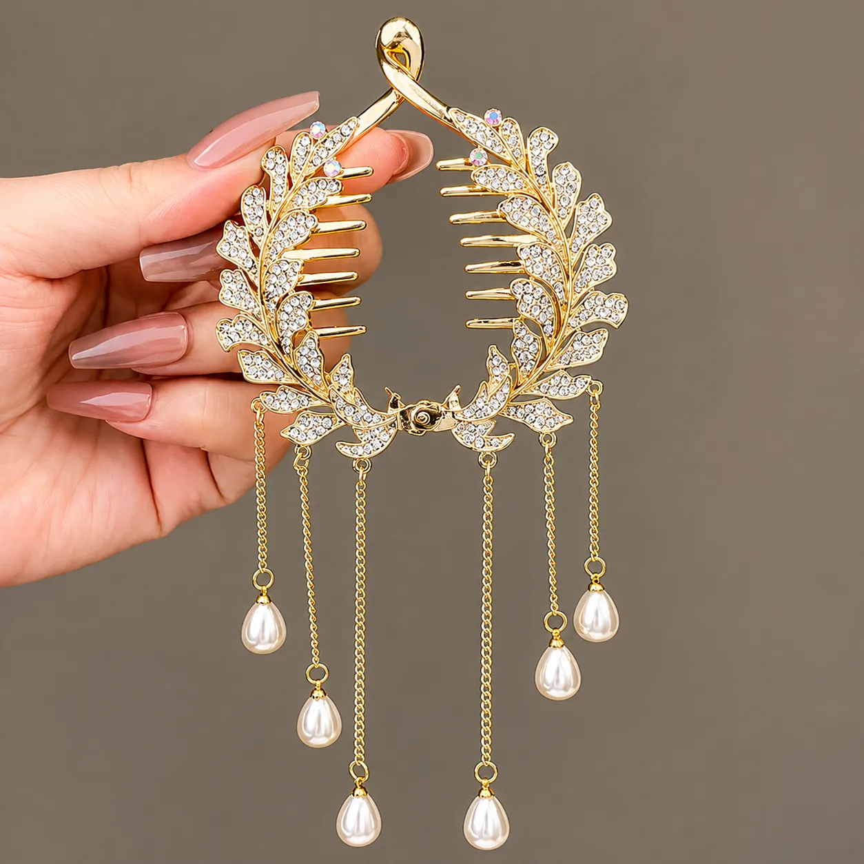 Exquisite tassel Rhinestone Pearl Hair Clip For Women, Hair Claw Hairpin, Hair Crab Hair Accessory