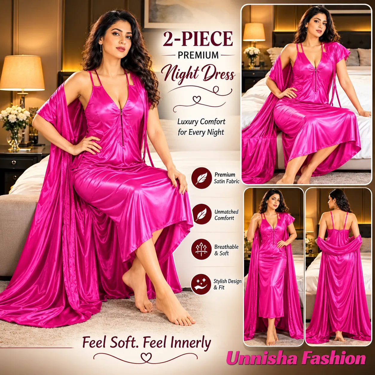 Cross Belt Two Piece Nighty Set Persian Pink
