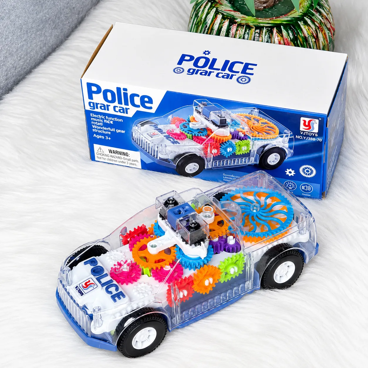 Electric Transparent Police Gear Car Toy