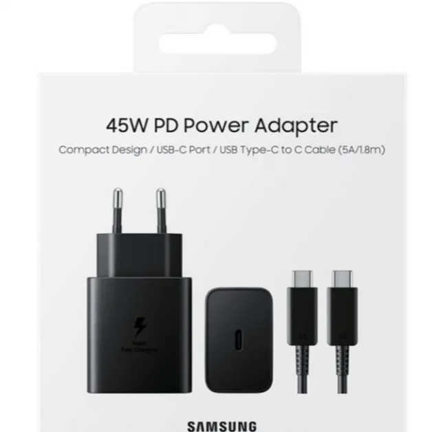 Sansung 45W PD  Super Fast 2 Pin Charger 2.0 with Type C Data Cable from Type C