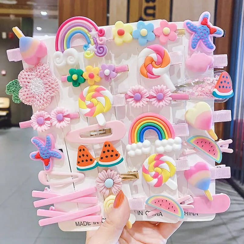14 pcs Pink color Baby hair clip set for cute babies hair with various cartoons and characters