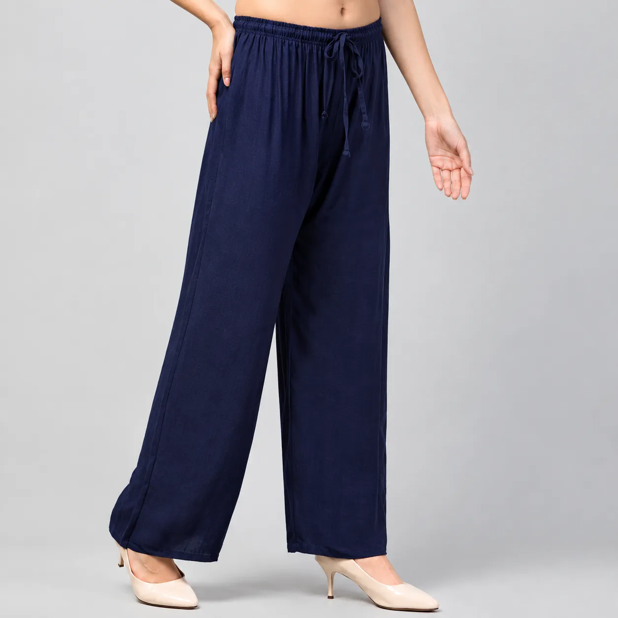 Women’s Blue China Linen Solid Palazzo