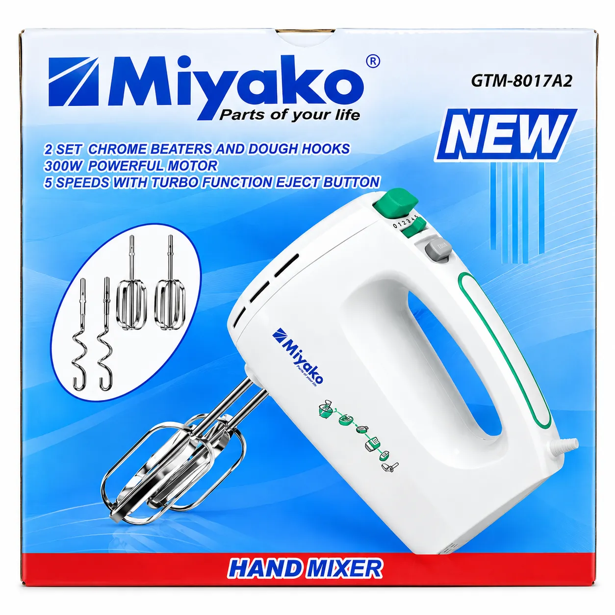 Miyako New Hand Mixer GTM-8017A2 (Egg Beater) - White