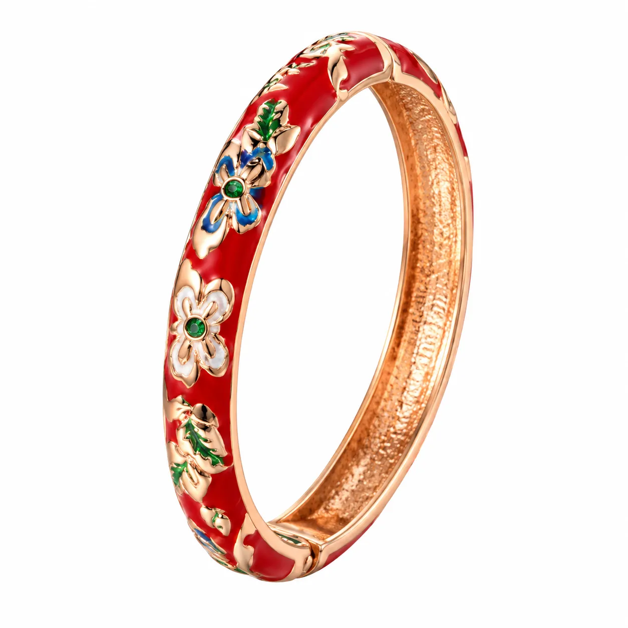 open-style enamel floral bangle for stylish woman