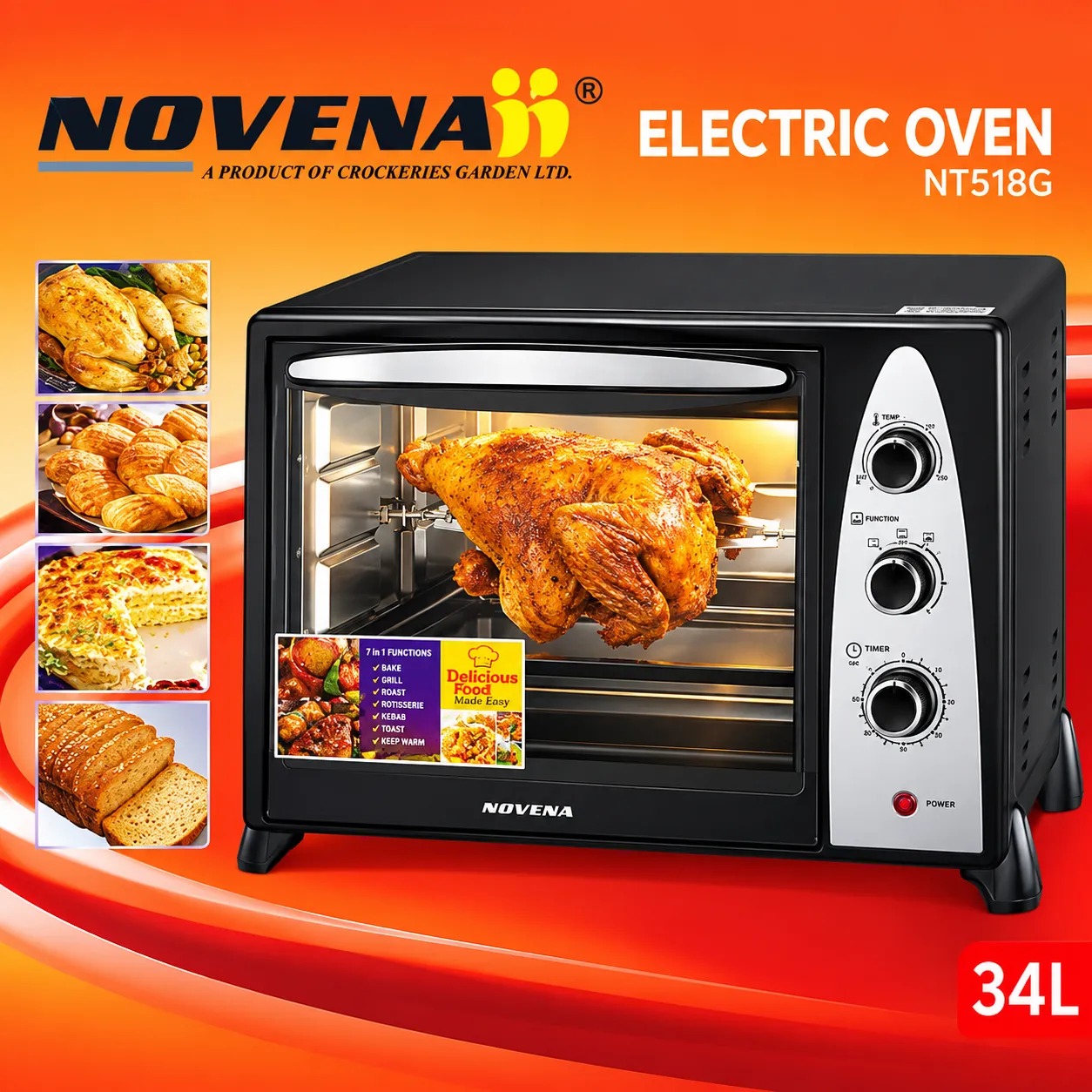Novena Electric Grill Oven-34L-Black NT-518 G