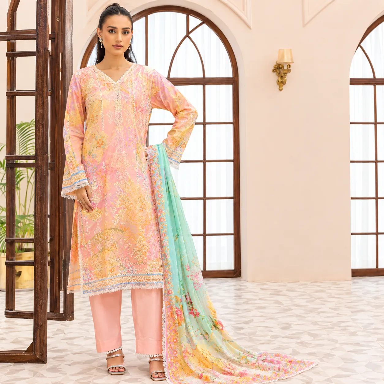 Pakistani Rang Nagar by Nur Unstitched Three Piece - Pastel Hue