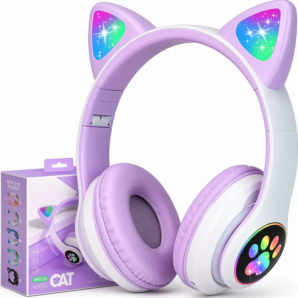 Cute Cat Wireless Headphones – Adorable, Comfortable Audio for Music, Calls, Travel, Study, Gaming, and Everyday Entertainment