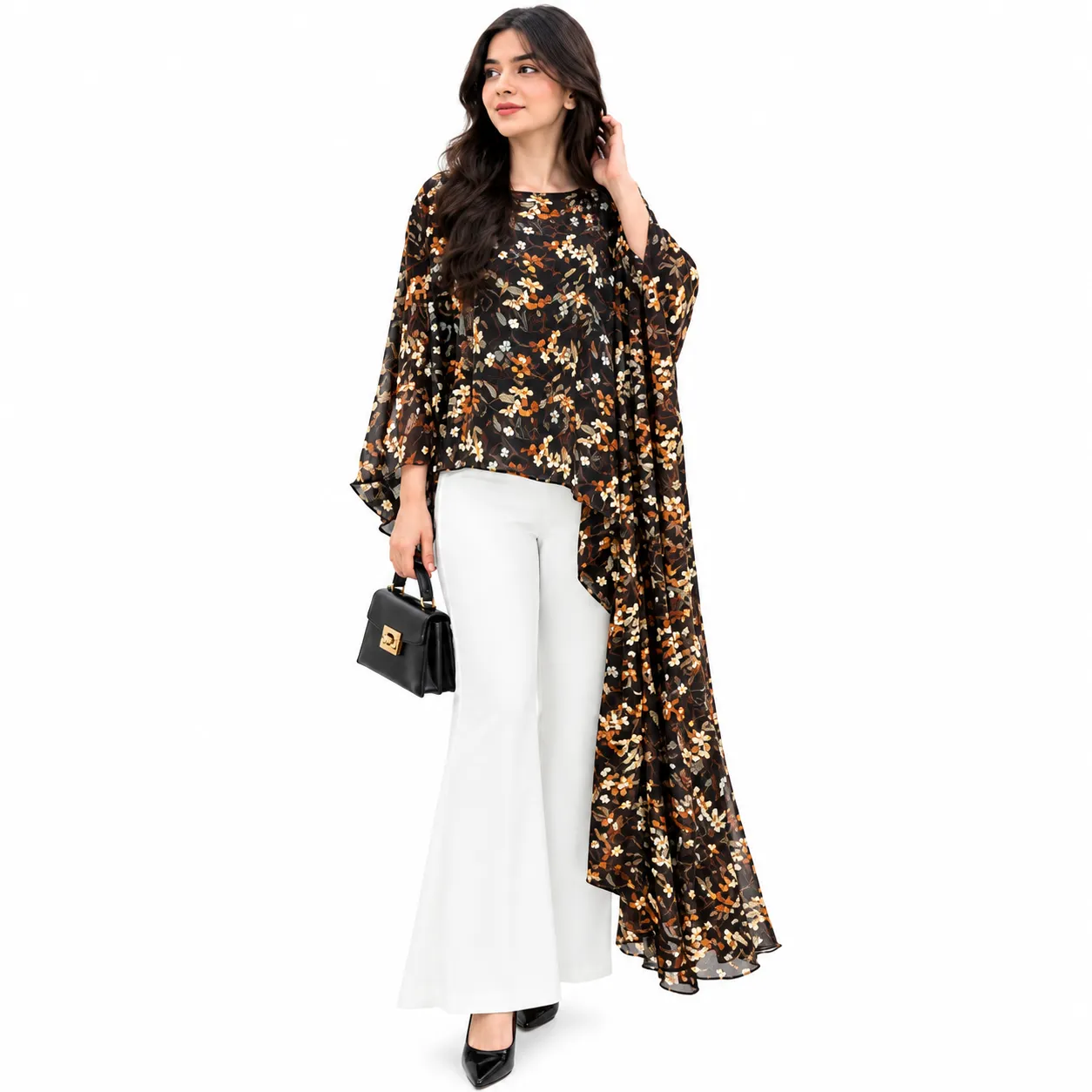 Women’s White Georgette Fishcut Flare Pants