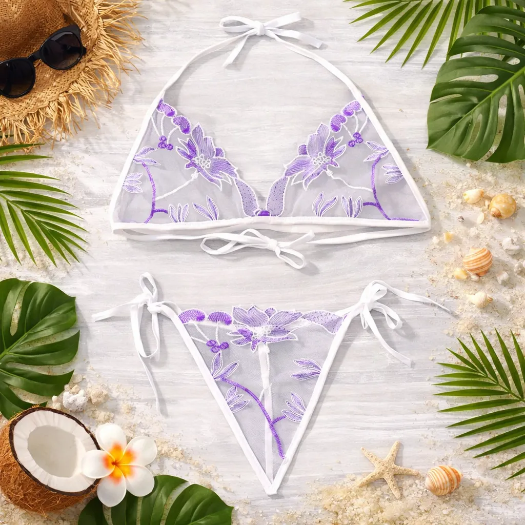 Rose Design C02 White Transparent Bra Panty Set for Women & Girls'