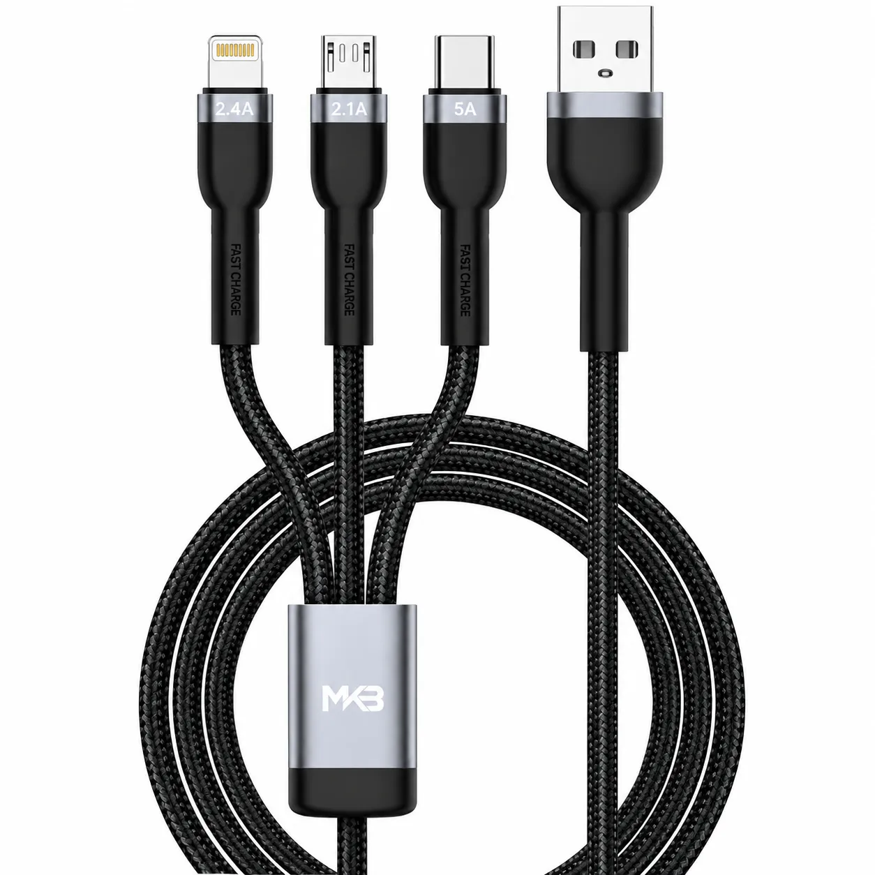 MKB U311 3 in 1 USB -LIGHTNING/Type-c/micro /100W higt power/FAST Cafule cable