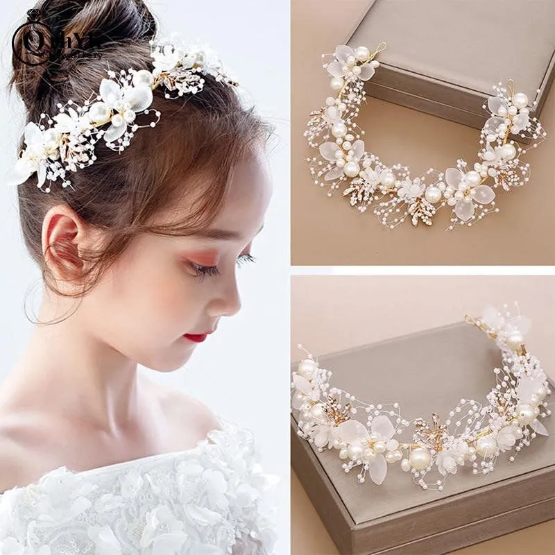 Bridal Crown Hair Jewelry Wedding Tiara With Pearls Flowers Wedding Accessory