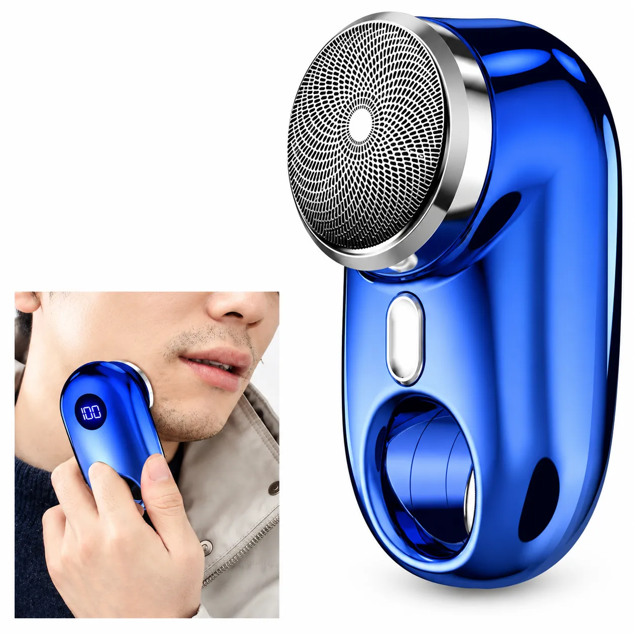 Mini Blue Electric Shaver, Portable and Compact for Everyday Grooming