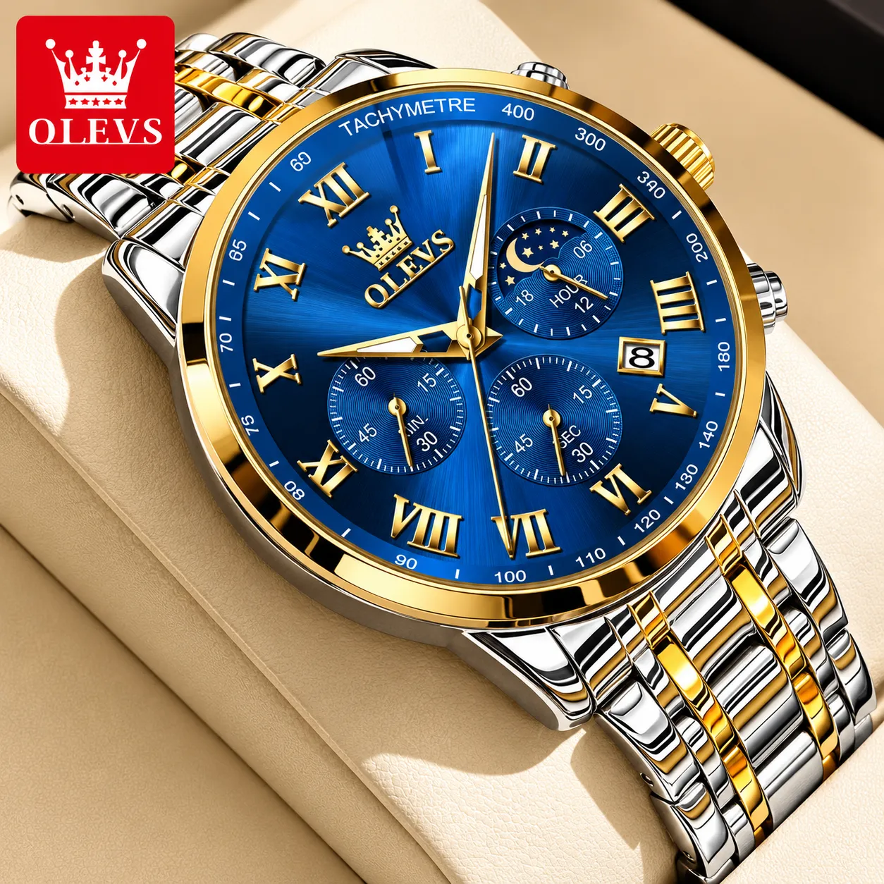 Olevs 2858 Luxury Quartz Waterproof Chronograph Wrist Watch