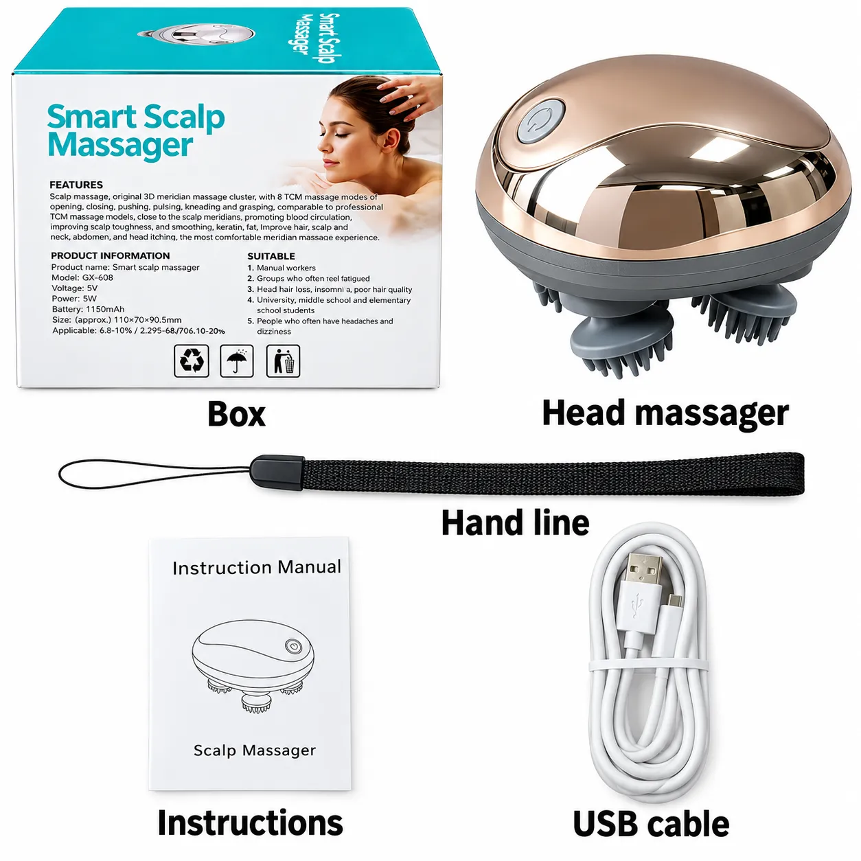 Smart Body and Scalp Massager for Relaxing Head, Neck and Body Massage at Home or While Traveling