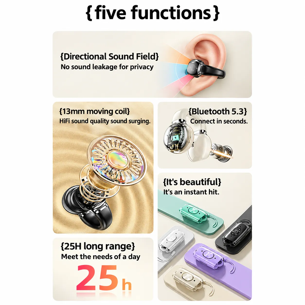 AWEI TZ7 Wireless Earbuds Headphones Digital Bluetooth HIFI LED Clip-on Sport AU