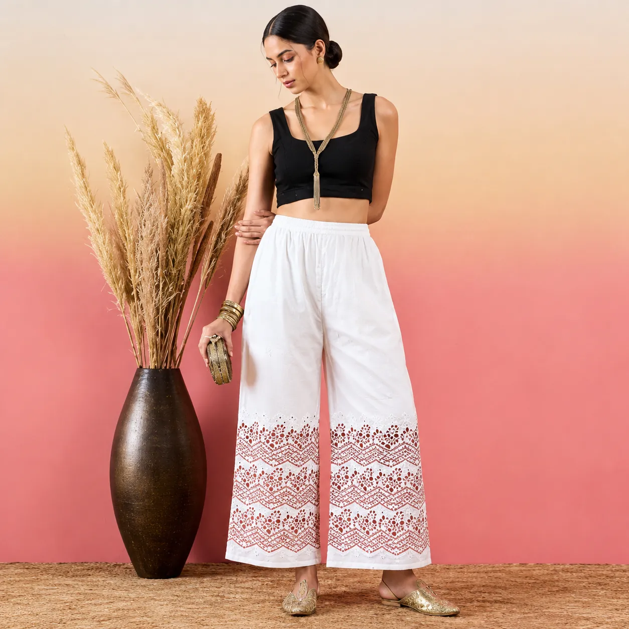 Women’s White China Linen Printed Palazzo
