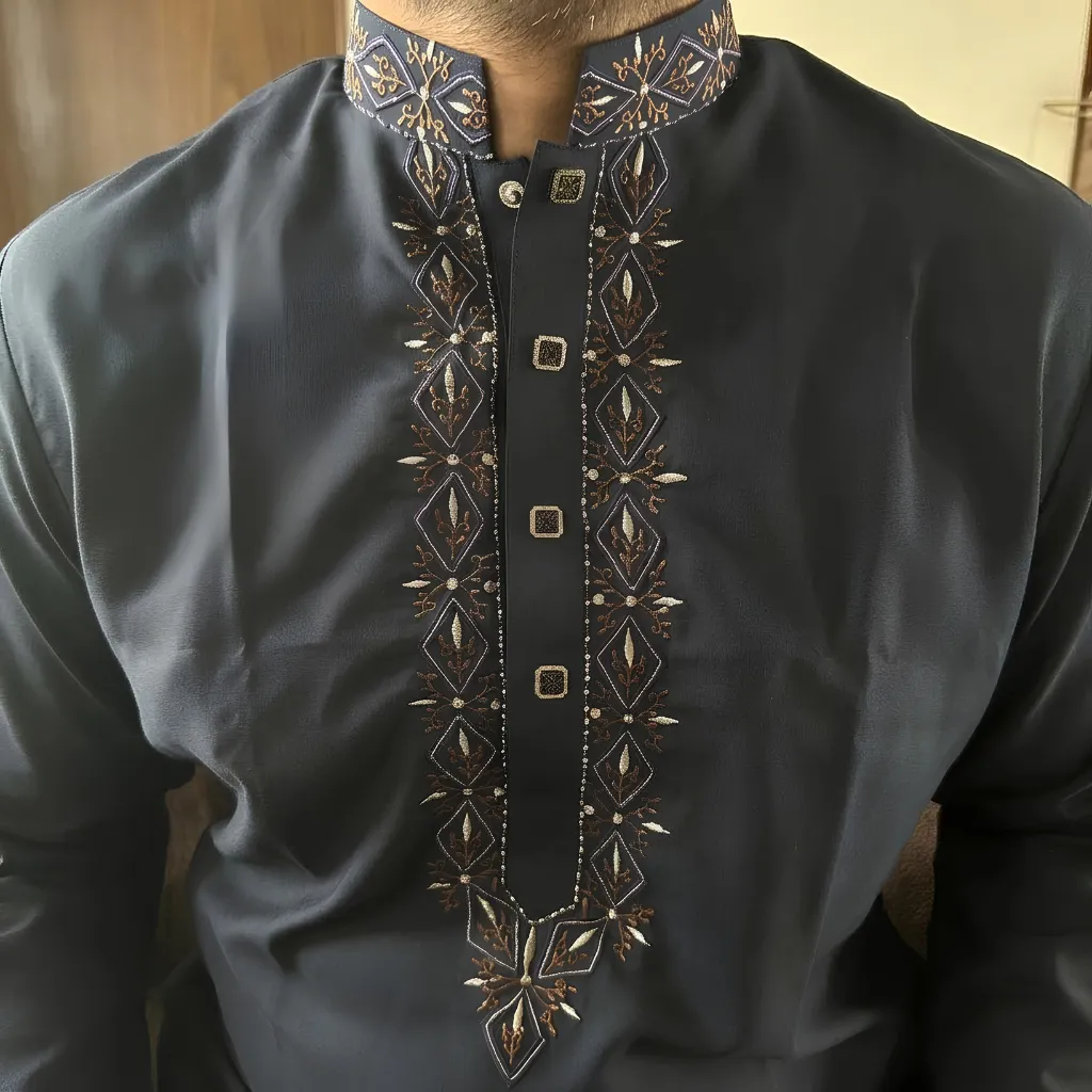 Signature Hand Embroidery Panjabi for Men - Azure Deep Blue