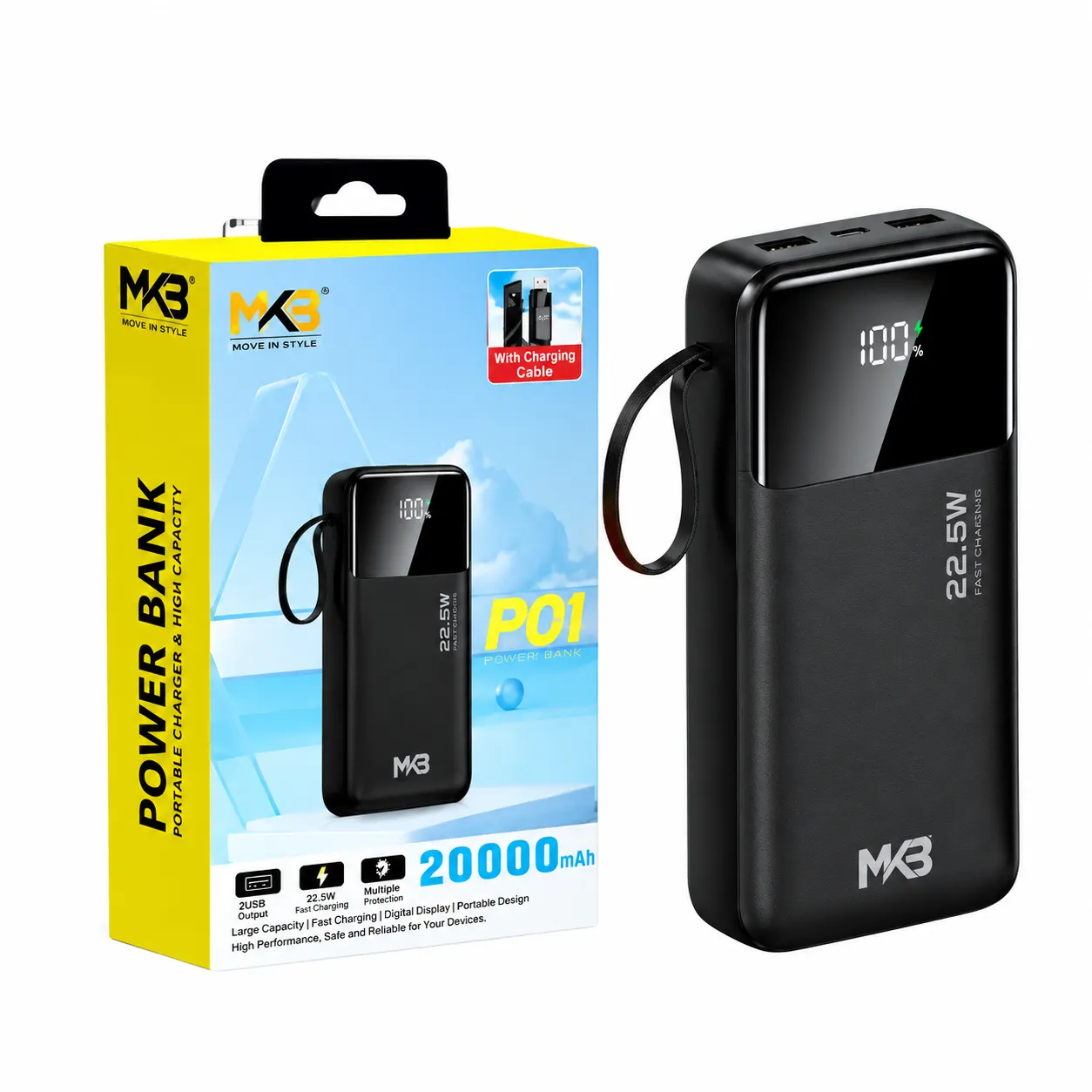 MKB PK32 PD 22.5W OUTPUT INTELLIGENT DIGITAL DISPLAY 20000mAh POWER BANK