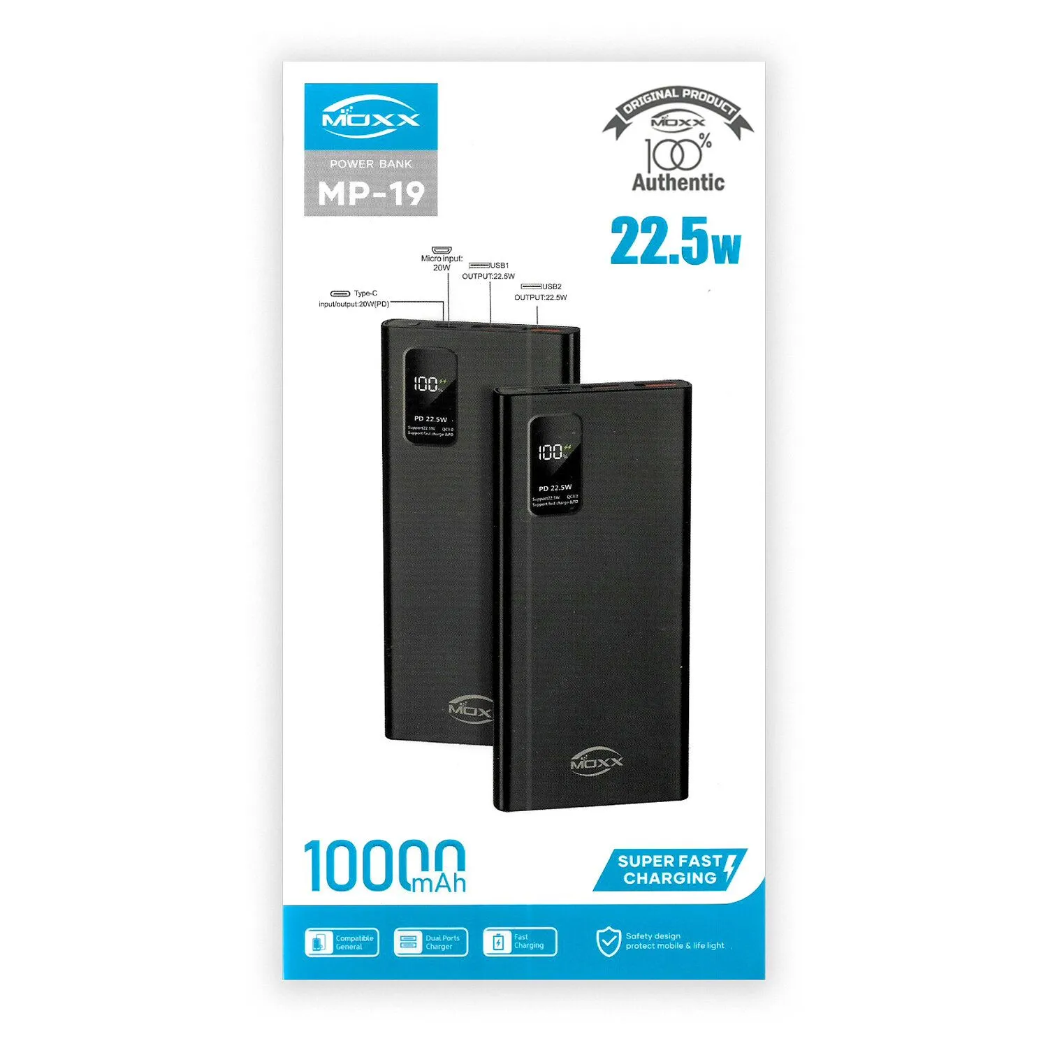 MOXX 22.5W 10000 Digital Display Quick Charge Power Bank (MP-19) - Super fast charging Power Bank