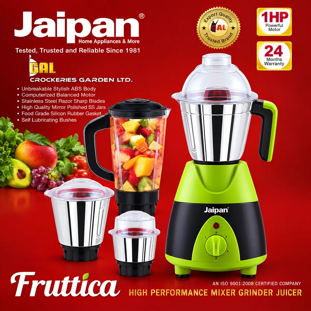 Jaipan Fruttica Mixer Grinder & Blender 4 IN 1(1 HP Powerful motor)