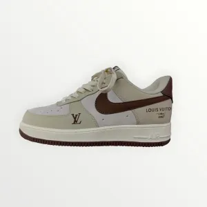 Louis Vuitton X Nike AF1 PU Leather Sneaker for Men - Cream Brown