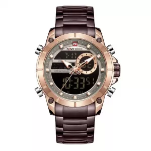 NAVIFORCE NF9163 Bronze Stainless Steel Dual Time Wrist Watch For Men - Rose Gold and Bronze