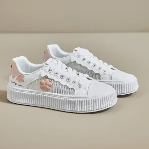 Happiness Flower White Platform Sneakers for Women