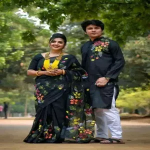 Stylish New Collection hand print Saree & Panjabi Combo Dress for man women