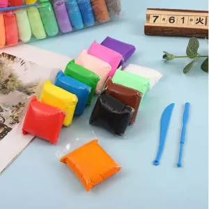 Super Light Modeling Air Dry Magic Clay Non Toxic Dough for Kids Play with Plastic Tools (12 Colors)
