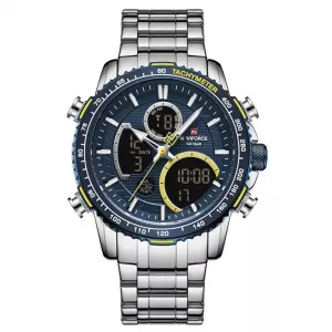 NAVIFORCE Men Analog Digital Chronograph Blue Dial Stainless Steel Strap Sport Quartz Watch -Nf9182